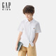 GAP男童2025夏季新款牛津紡小熊刺繡翻領短袖襯衫兒童裝767170