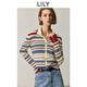 LILY2025秋新款復(fù)古翻領(lǐng)氣質(zhì)休閑撞色條紋修身針織開衫外套女短款 601白色 M