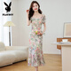 花花公子（PLAYBOY）法式油畫(huà)碎花連衣裙女2025新款夏季方領(lǐng)修身顯瘦氣質(zhì)仙女魚(yú)尾長(cháng)裙 豆綠花卉 M