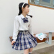 儷韻小屋（LiYunHouSe）jk制服兒童女童套裝新款兒童秋天裙子洋氣格子百褶半身裙短裙套 牽牛花 單件格裙+領(lǐng)結(jié)如圖色 110