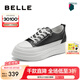 百麗（Belle）小白鞋女鞋商場(chǎng)款厚底增高一腳蹬單鞋透氣休閑鞋U8N1DAM3預(yù)售 黑色 37 (235mm)