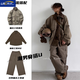 籬人歸春秋新款復古工裝外套男日系美拉德一整套穿搭寬松痞帥飛行員夾克 工裝夾克+咖色襯衫+咖色工裝褲 XL