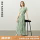 顏域法式碎花襯衫領(lǐng)連衣裙女2025夏季新款收腰袖過(guò)膝長(zhǎng)款雪紡裙子 綠花 S