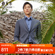 雅戈?duì)枺╕OUNGOR）單西男兩粒單排扣單開衩修身西便服針織面料舒爽透氣四季外套 灰藍(lán) L 175/96A