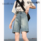 OLDER SEA高腰五分牛仔短褲女夏季2025年新款顯瘦百搭a字5分休閑潮流中褲子 懷舊藍 XS
