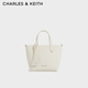 CHARLES&KEITH25夏季新品荔枝紋拉鏈手提斜挎托特包七夕禮物CK2-30151511 Cream奶白色 M
