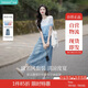 茵曼（INMAN）丁達(dá)爾漸變色圓領(lǐng)針織衫短袖T恤女裝2025夏季新款上衣 藍(lán)白條 M