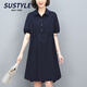 SUSTYLE奢侈品牌連衣裙女2025年夏裝新款感顯瘦寬松氣質(zhì)媽媽裙女 藏青色 XL 建議140-160斤