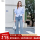 百圖betu女裝2025夏季新款襯衫不對稱(chēng)收腰設計條紋氣質(zhì)上衣女2507T29 藍色 M