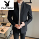 花花公子（PLAYBOY）立領(lǐng)小西裝外套男士秋冬季高檔新中式國風(fēng)男裝中山裝休閑西服上衣 黑色 L 【建議125斤以內(nèi)】
