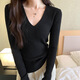 FOX.G女士毛衣v領(lǐng)針織衫女裝秋裝新款2025打底衫女內搭可外穿長(cháng)袖上衣 純色V領(lǐng)針織打底衫黑色 均碼 【建議120斤左右內】