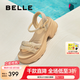 百麗（Belle）閃耀水鉆面休閑涼鞋女2025夏新厚底增高涼鞋B2670BL5 杏色 36 (230mm)