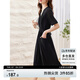 尚都比拉夏季優(yōu)雅氣質(zhì)女神范V領(lǐng)腰帶收腰顯瘦連衣裙女中長裙 黑色 L