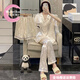 莫貝海（mobeihai）冰絲睡衣女夏季三件套裝短袖長(zhǎng)褲2025新款春可外穿大碼熊貓家居服 22040熊貓香檳三件套 XL 105-120斤