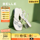 百麗（Belle）小福蝶水鉆蝴蝶夾腳拖女2025夏季新商場(chǎng)款粗跟增高拖鞋D6E1DBT5 銀色 38 (240mm)