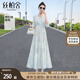 絲柏舍V領(lǐng)連衣裙2025夏裝新款女裝收腰顯瘦溫柔風(fēng)喇叭袖碎花裙