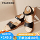 意爾康坡跟涼鞋媽媽鞋中老年皮涼鞋女外穿沙灘鞋 28055W 黑色 38