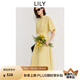 LILY2025夏新款女裝簡約減齡氣質(zhì)休閑收腰燈籠袖短袖淺黃色連衣裙 202淺黃 S