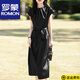 羅蒙（ROMON）高端新款顯瘦收腰真絲連衣裙夏季醋酸緞面圓領氣質(zhì)裙子寬松絲滑裙 黑色 M