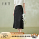 菲妮迪半身裙夏季新款簡(jiǎn)約黑色中長(zhǎng)款高腰A字裙子女 黑色 XL