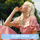 樂(lè)町法式方領(lǐng)連衣裙夏季新款甜美碎花長(zhǎng)裙紅格裙子 紅格紋（現(xiàn)貨） S 155