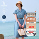 哈吉斯（HAZZYS）女裝 夏季女士【PHIZ系列】連肩收腰牛仔連衣裙女 淺藍色LL L (165/88A 40)
