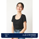 詩(shī)凡黎（'SEIFINI）詩(shī)凡黎T恤U領(lǐng)簡(jiǎn)潔百搭基礎(chǔ)減齡女短袖新款打底棉彈 黑色U領(lǐng) L