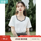 茵曼（INMAN）2025夏女裝新款簡(jiǎn)約通勤顯瘦別致法式撞色桃心領(lǐng)短袖T恤 米白色 L