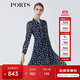 PORTS寶姿春夏新品女裝長(cháng)袖中長(cháng)連衣裙LM8D007MPP070 丈青印花 S (4)