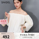 SNIDEL2025春夏新品時(shí)尚優(yōu)雅一字領(lǐng)露肩泡泡袖雪紡襯衫SWFB251166 象牙白 均碼 (F)