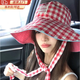 JIOESC雙面戴帽子女夏季大帽檐遮陽(yáng)帽戶(hù)外出游遮臉格子漁夫帽可折疊盆帽 紅色格子帽 帽圍56-58cm
