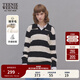 Teenie Weenie小熊春季簡(jiǎn)約學(xué)院風(fēng)休閑舒適V字翻領(lǐng)寬條紋毛衣針織衫 撞色 L (170)