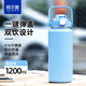 哈爾斯（HAERS）多巴胺保溫杯女男大容量雙飲口茶杯不銹鋼水壺隨行杯運動(dòng)水杯子 霧藍【一鍵彈蓋雙飲】1200ml