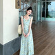 沐霓法式碎花吊帶連衣裙子女夏季2025新款絕美超好看海邊度假沙灘長裙 碎花裙溫柔連衣裙綠色L105-115斤
