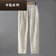 凌卡戚高端純亞麻松緊系帶休閑褲男中國風(fēng)復古全亞麻布面料純色百搭長(cháng)褲 麻本色 4XL 170-185斤