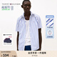 TOMMY HILFIGER【輕松感】25夏季男純棉府綢休閑純色條紋中性簡約短袖襯衣襯衫男 【條紋府綢】藍(lán)白條紋0A5 S （推薦：120-135斤）