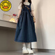 G.DUCKKIDS女童牛仔背帶連衣裙短袖襯衫兩件套女春夏裝學(xué)院風(fēng)中長(cháng)款裙子套裝 【套裝】杏色上衣+牛仔背帶裙 160 【適合80-95斤】