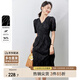 尚都比拉法式連衣裙夏季優(yōu)雅V領(lǐng)提花面料中長款氣質(zhì)收腰顯瘦裙子 黑色 L