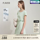 AMII七夕禮物2025夏新款極簡(jiǎn)通勤職業(yè)純色空氣層圓領(lǐng)修身中長(zhǎng)彈力連衣 凈水色 XL