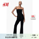 H&M女裝褲子秋季通勤修身高腰松緊喇叭打底褲休閑時尚長褲1035873 黑色 160/72