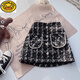 G.duck女童韓版小香風(fēng)半身裙秋冬兒童毛呢格子短裙小女孩洋氣時(shí)髦包臀裙 黑色格 140 cm