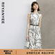 顏域水墨印花連衣裙女2024新款夏裝復(fù)古優(yōu)雅背心裙中長款圓領(lǐng)裙子 黑白花 L/40