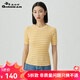 哥弟真的好（GIRDEAR）女裝蔥紗拼色條紋圓領(lǐng)短袖針織衫女A301246 黃卡白條 M (3碼)
