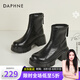 達(dá)芙妮短靴女粗跟英倫風(fēng)加絨小皮靴2024冬季新款時(shí)尚百搭裸靴時(shí)裝靴 黑色 40 (250mm) 標(biāo)準(zhǔn)碼