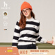 哈吉斯（HAZZYS）女裝 春秋款女【PHIZ系列】寬條紋羊毛衫ABYSD0BCX07 藏青色NV XL (170/92A 42)