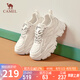 駱駝（CAMEL）老爹鞋女潮酷網(wǎng)布皮面拼接雙系帶厚底休閑鞋 L24S283079 米白 38