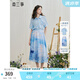 兩三事陽(yáng)光海岸 2025夏季新款小清新泡泡袖上衣印花半身裙兩件套女 藍(lán)色 S
