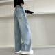 其派女童褲子牛仔闊腿褲秋季冬季加絨中大童兒童寬松直筒褲學(xué)生長(cháng)褲潮 藍色春秋款 160 (適合身高155CM)