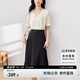 尚都比拉夏季時(shí)尚通勤風(fēng)套裝泡泡袖壓褶V領(lǐng)上衣高腰A字裙兩件套 杏撞黑 L