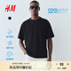 H&M男裝女裝T恤夏季涼感COOLMAX?透氣重磅寬松情侶裝短袖0948441 黑色 M 175/100A